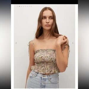 Mango Cropped Stretch Boho Floral Ruffles Romantic Summer Top Size Xl
